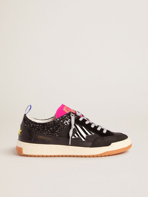 Men’s black Yeah sneakers with glitter and zebra-print star | Golden Goose