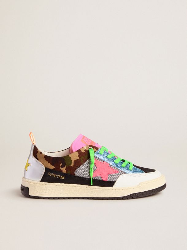 Golden Goose - Men’s camouflage Yeah sneakers with fuchsia star in 