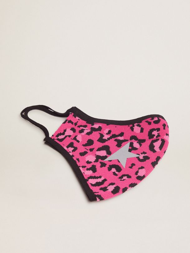 Fuchsia leopard-print Golden face mask with silver star