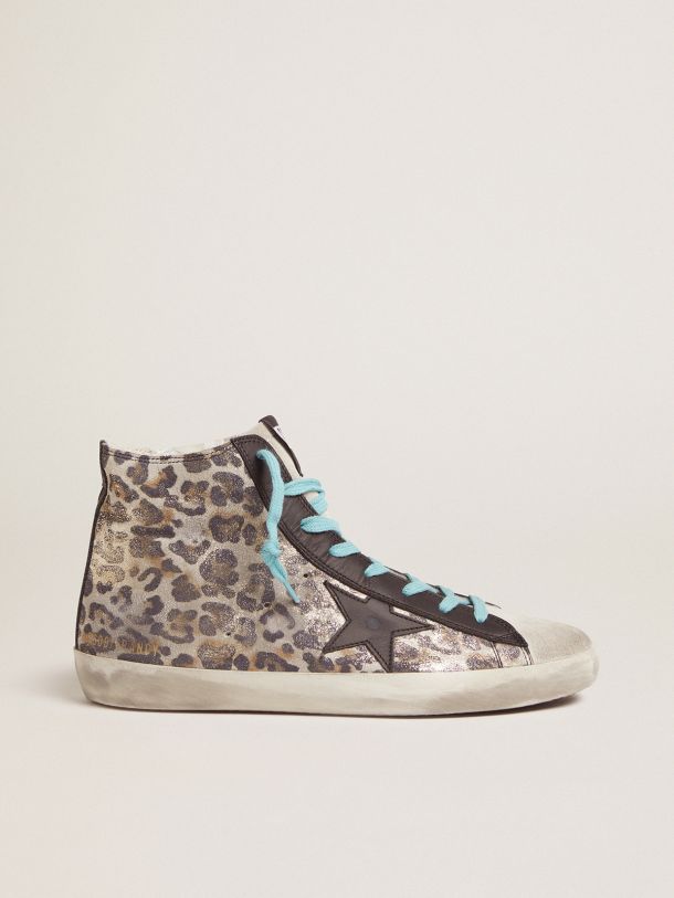 Leopard-print Francy sneakers with blue laces | Golden Goose