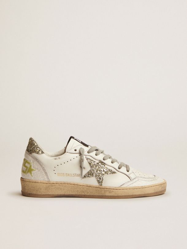 Golden Goose - Ball Star LTD sneakers in white leather with light green glitter in 