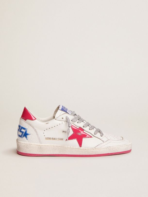 Golden Goose - Ball Star LTD sneakers in white leather with red patent leather detail in 