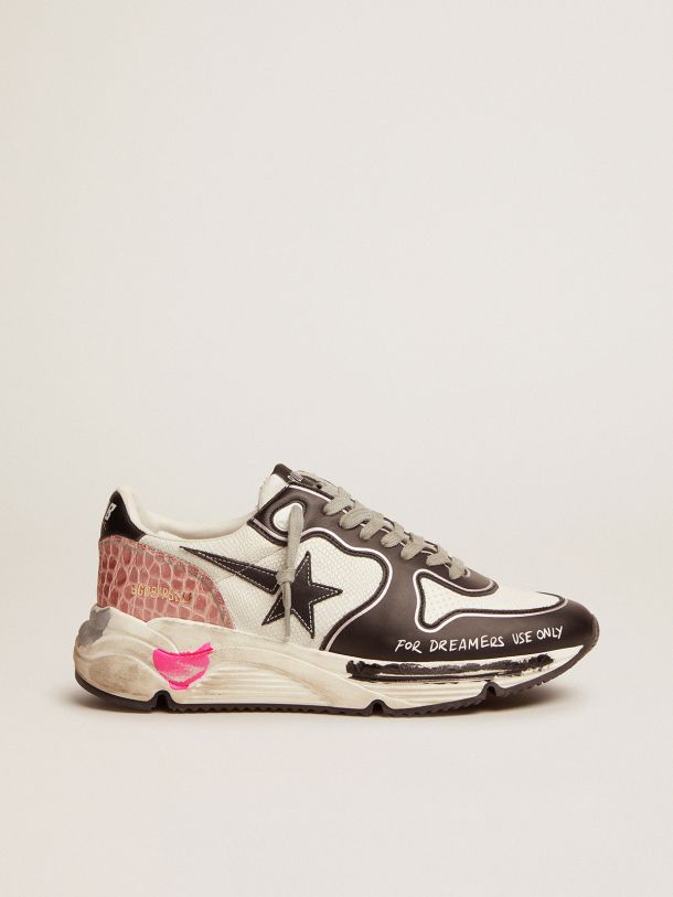 Running Sole sneakers in white snake-print leather with contrasting black details