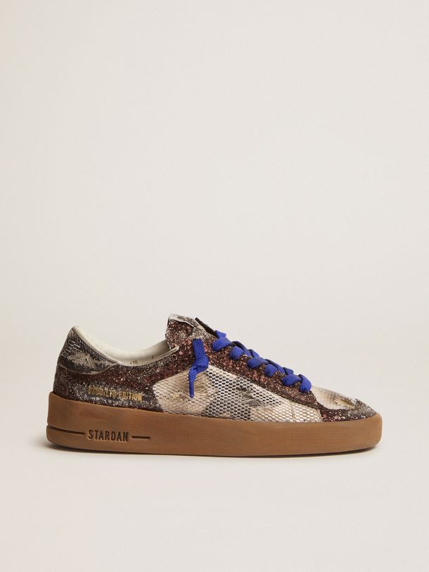 Golden Goose - Stardan LAB sneakers with brown glitter upper and black crackle leather star in 