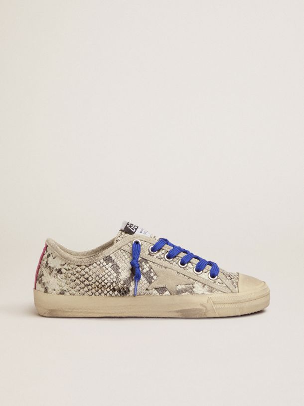 Golden Goose - V-Star sneakers in snake-print leather with fuchsia insert in 