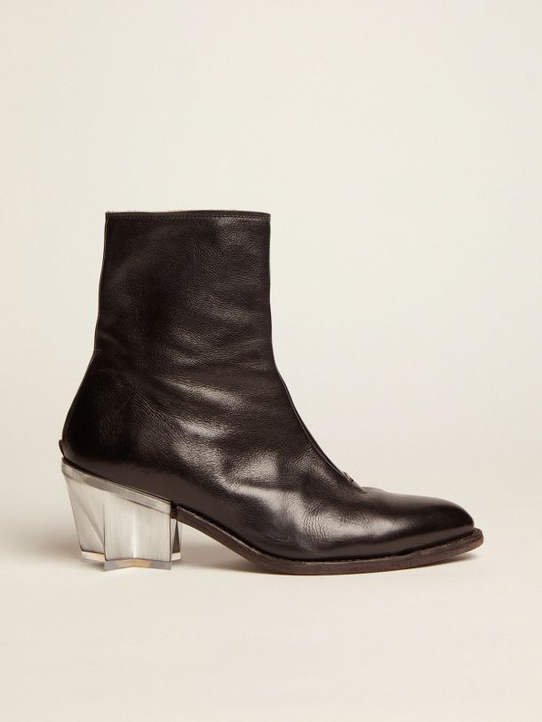 Golden Goose - Star boots in black leather with sculptured heel with a metallic finish in 