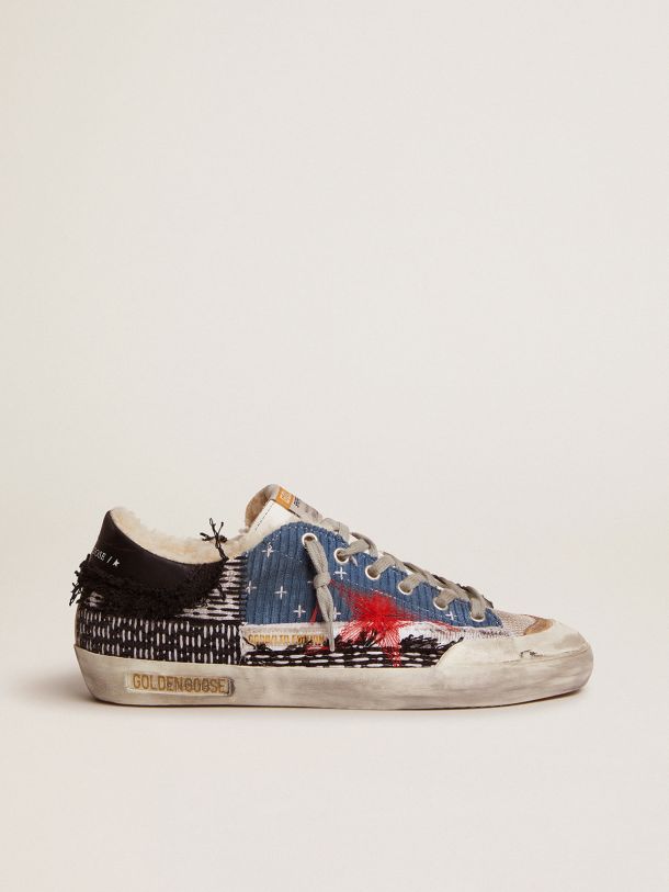 Golden Goose - Super-Star Penstar LAB sneakers with canvas and velvet patchwork and shearling lining in 