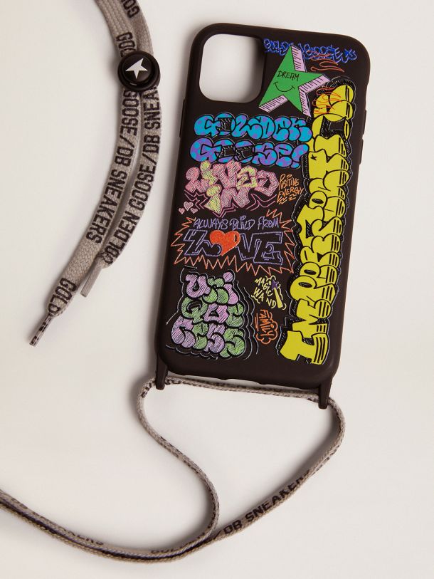 Golden Goose - Case for iPhone 12 and 12 Pro with graffiti print and logoed laces in 