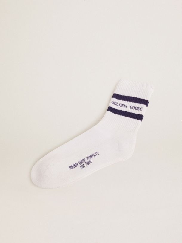 Golden Goose - Cotton socks with distressed finishes, navy blue stripes and Golden Goose logo in 