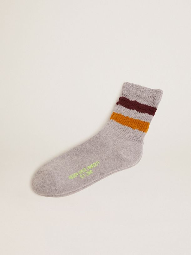 Melange grey socks with distressed details and two-tone stripes