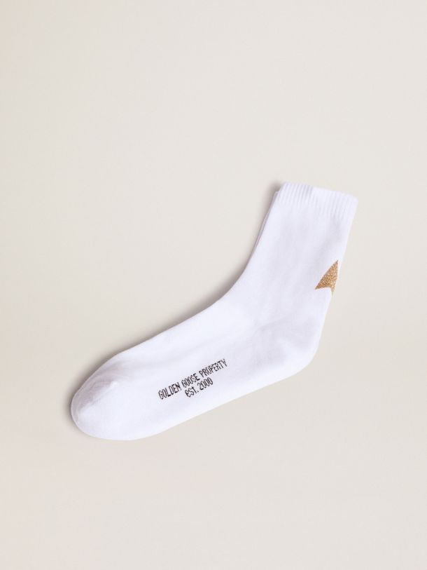 Golden Goose - White Star Collection socks with gold glitter star in 