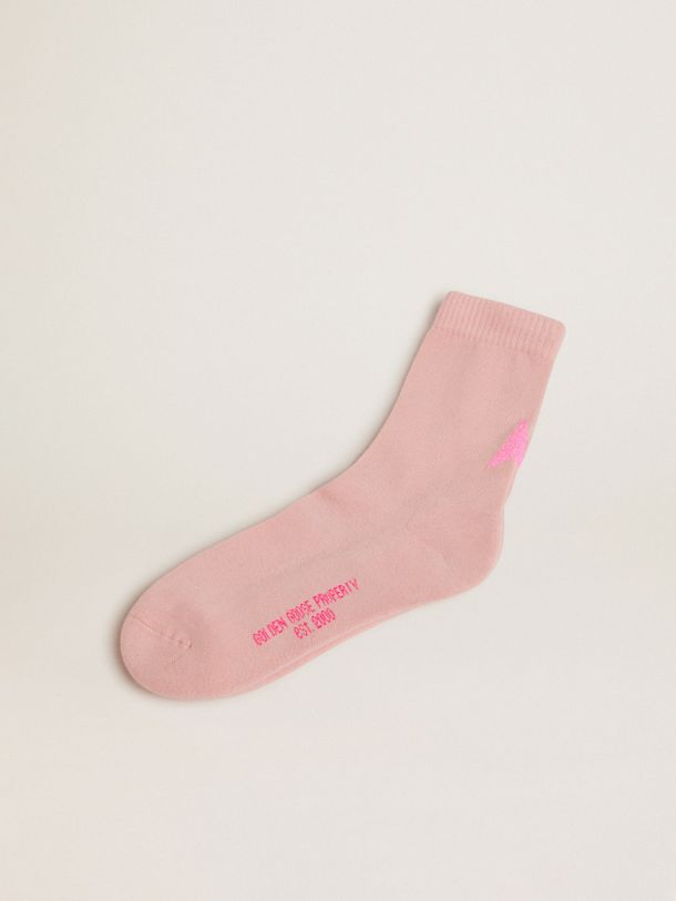Golden Goose - Pink cotton socks with glittery pink star in 