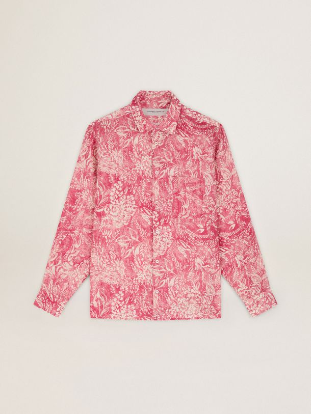 Golden Goose - Adam Golden Resort Capsule Collection linen shirt in vintage red with contrasting white toile de jouy print in 