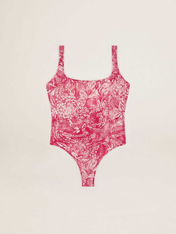 Golden Goose - Elvys Golden Resort Capsule Collection one-piece swimsuit in vintage red with contrasting white toile de jouy print in 