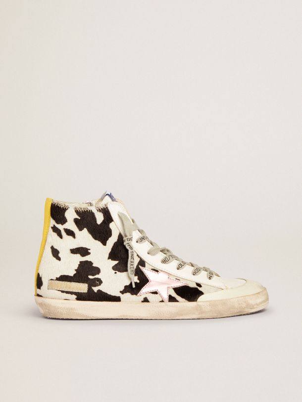 Golden Goose - Francy sneakers in cow-print pony skin with pink laminated leather star in 