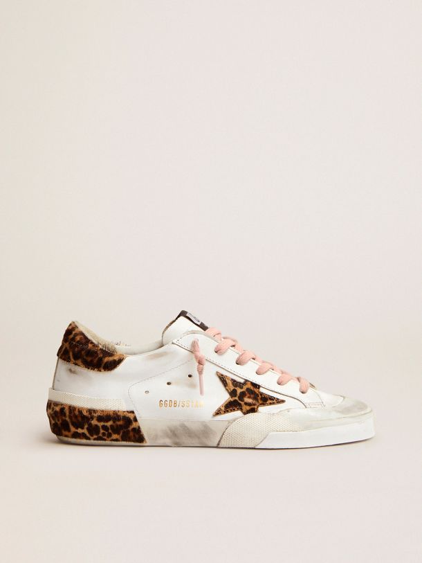 Golden Goose - Super-Star sneakers in white leather with details and multi-foxing in leopard-print pony skin in 