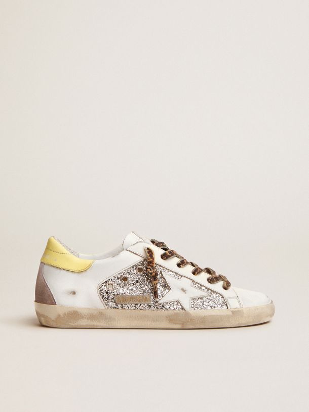 Golden Goose - LTD Super-Star Sneakers in leather and glitter with colorful heel tab in 