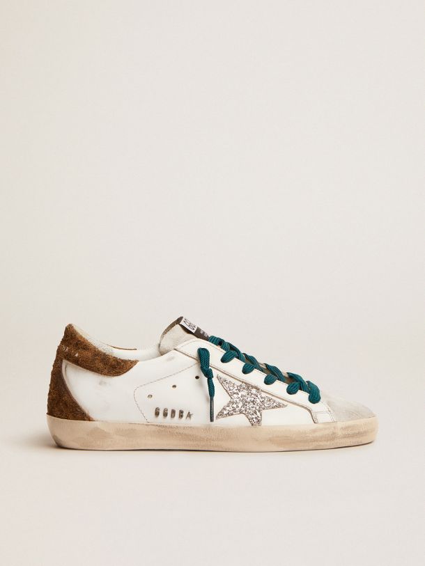 Golden Goose - Super-Star sneakers with silver glitter star and leopard-print suede heel tab in 