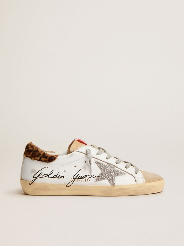 Golden Goose - Super-Star sneakers with leopard-print pony skin heel tab and Swarovski crystal star in 