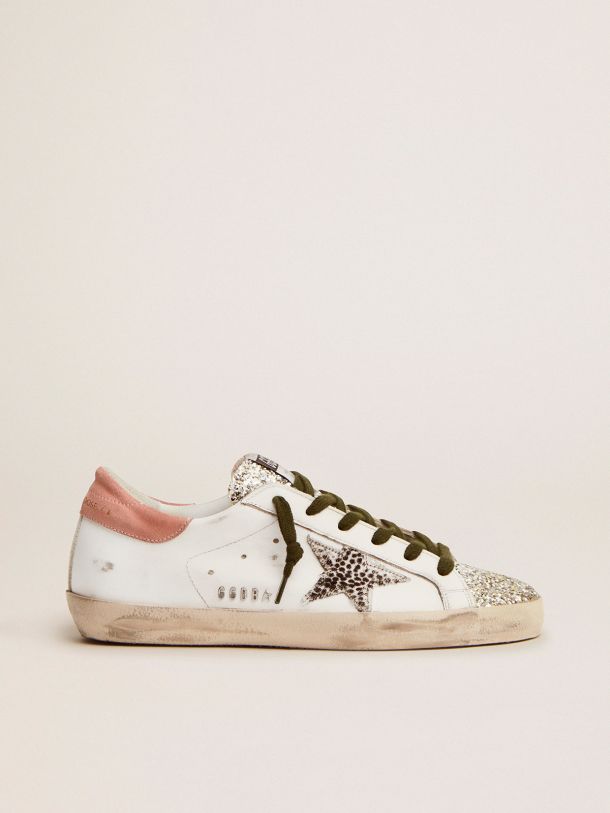 Golden Goose - Super-Star LTD sneakers with silver glitter and animal-print pony skin star in 
