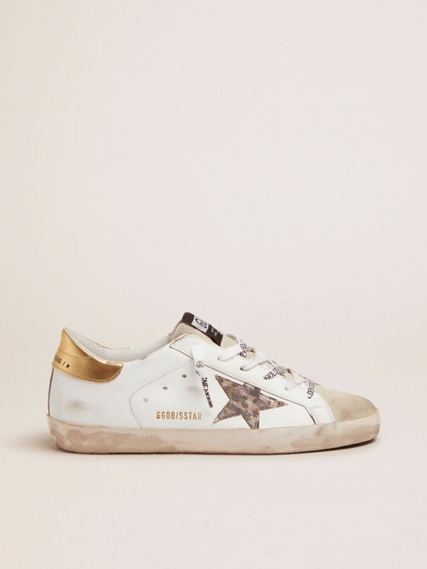 Golden Goose - White Super-Star sneakers with leopard-print star in 