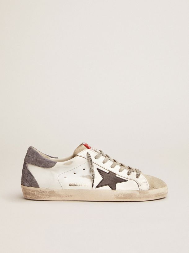 Golden Goose - Super-Star LTD sneakers with black leather star and gray crocodile-print suede heel tab in 
