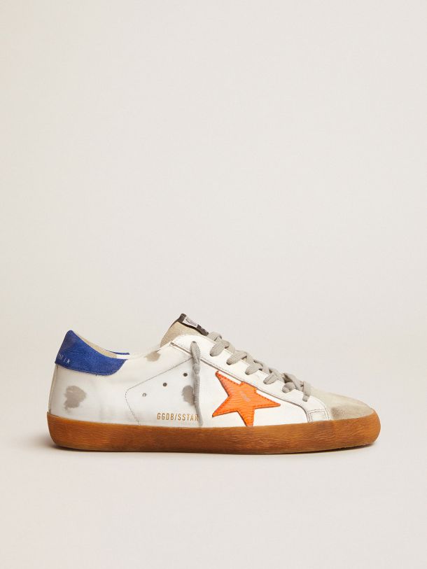 Golden Goose - Super-Star sneakers with blue suede heel tab and neon orange star in 