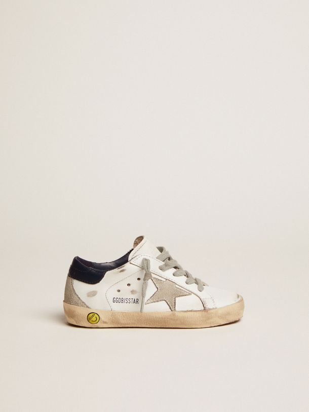 Golden Goose - Junior Super-Star sneakers with ice-gray suede star and navy blue leather heel tab in 