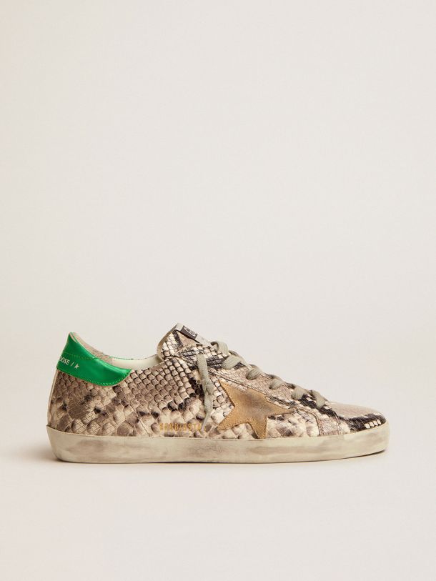Golden Goose - Super-Star LTD sneakers with snake-print leather upper and green laminated leather heel tab in 
