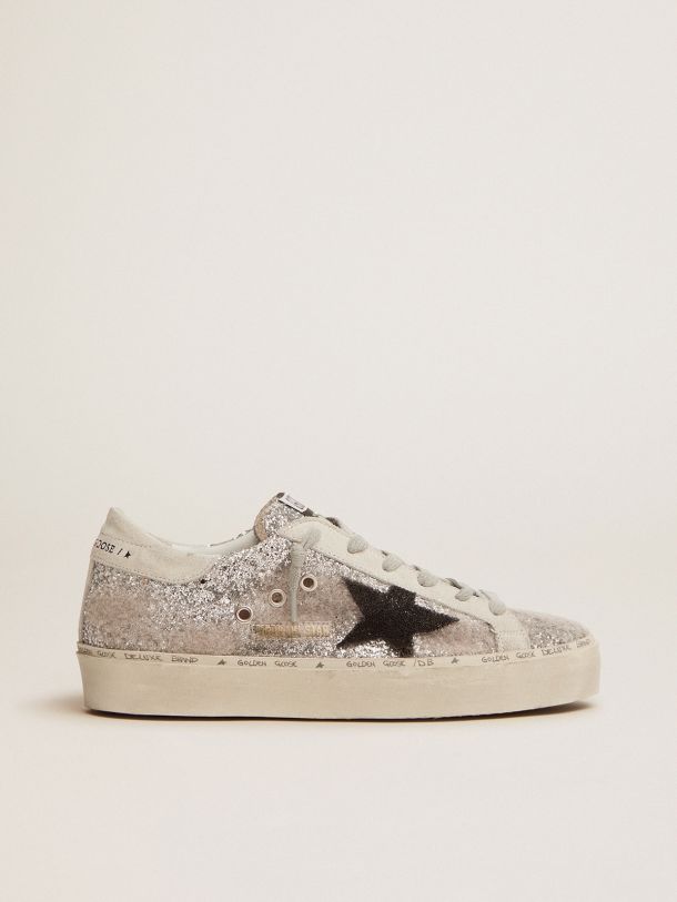 Sneaker Hi Star in glitter argento e lana e stella con ricamo ciniglia