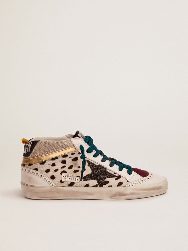 Golden Goose - Mid Star sneakers with animal-print pony skin upper and black glitter star in 