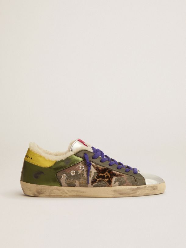 Golden Goose - Super-Star sneakers in military-green laminated leather and camouflage canvas in 