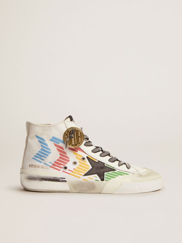 Women’s Francy sneakers with white canvas upper and multicolored screen print