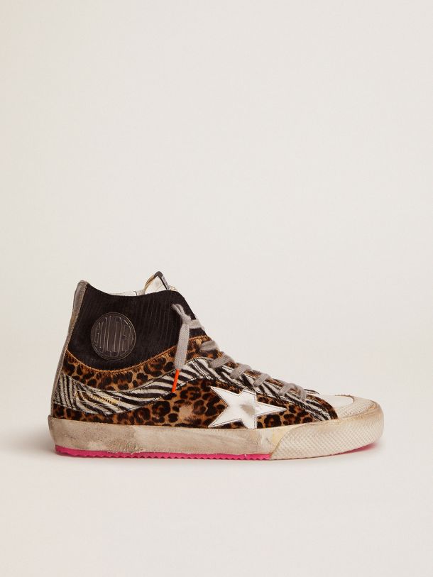 Golden Goose - Women’s Francy LAB sneakers with corduroy-print black suede and pony skin upper in 