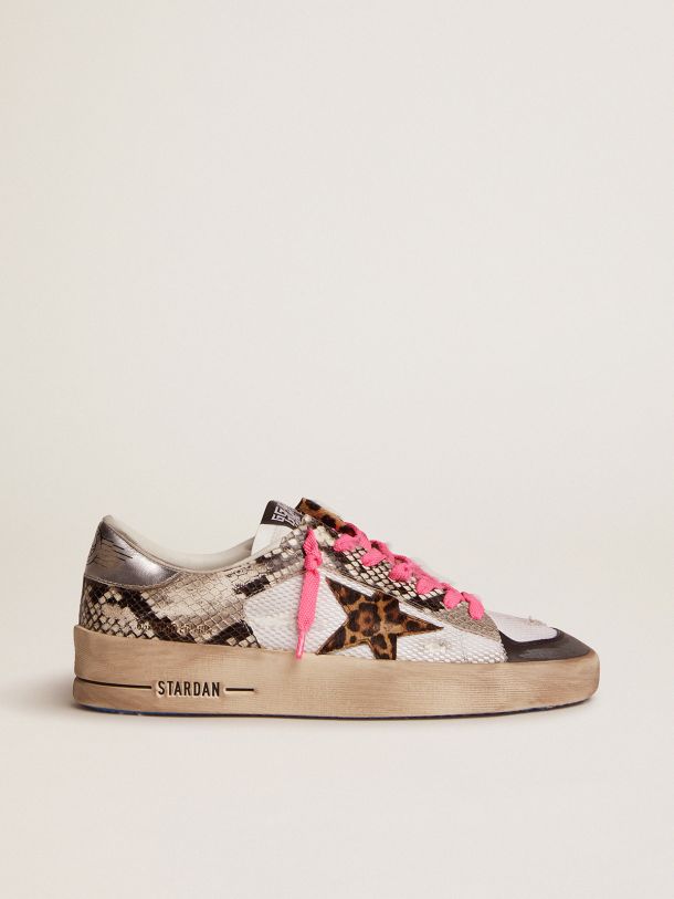 Golden Goose - Men’s Stardan LAB sneakers with snake-print leather upper and leopard-print pony skin star in 