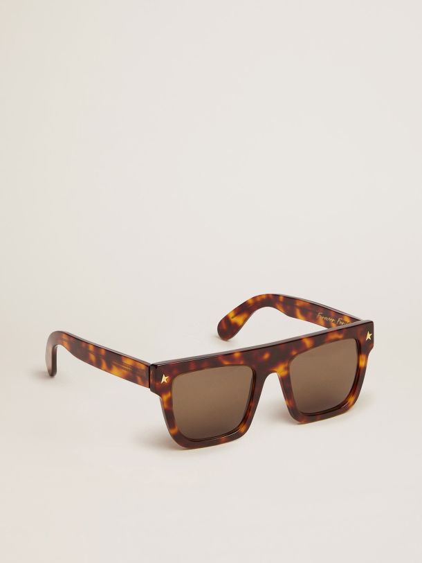 Square-style Sunframe Jamie with Havana brown frame and gold details