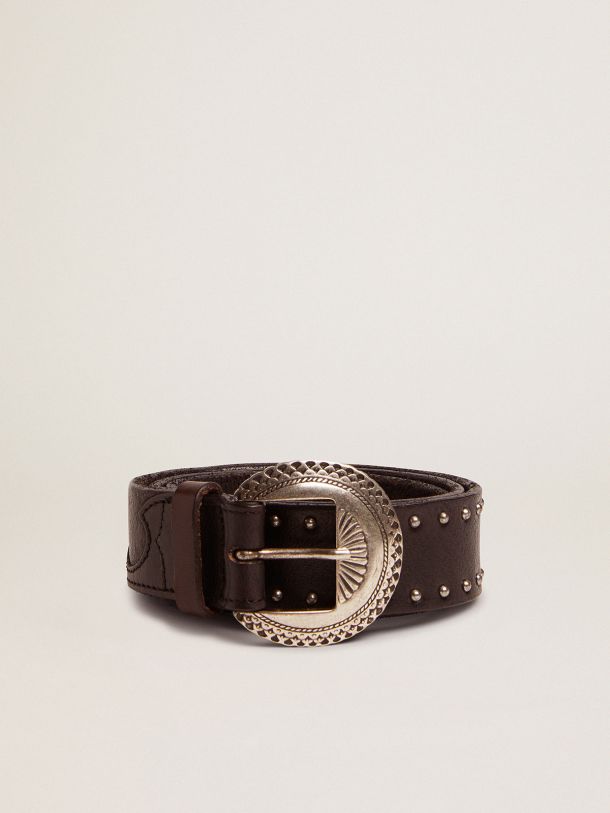 Black Ranch belt in washed leather with silver color studs
