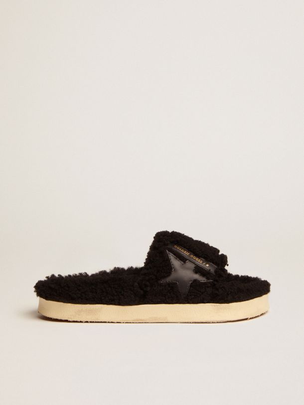 Golden Goose - Poolstars in black shearling with star in tone-on-tone leather in 