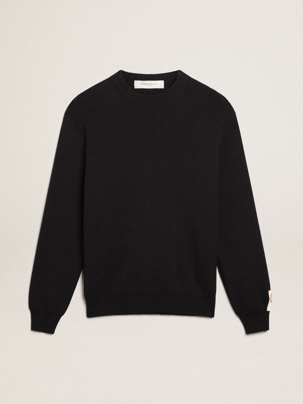 Golden Goose - Round-neck sweater in dark blue cotton with logo on the back in 