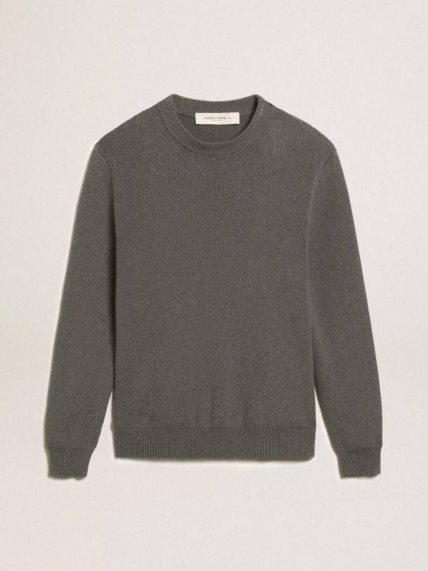 Golden Goose - Golden Collection round-neck sweater in dark gray melange cotton with contrasting logo on the back in 