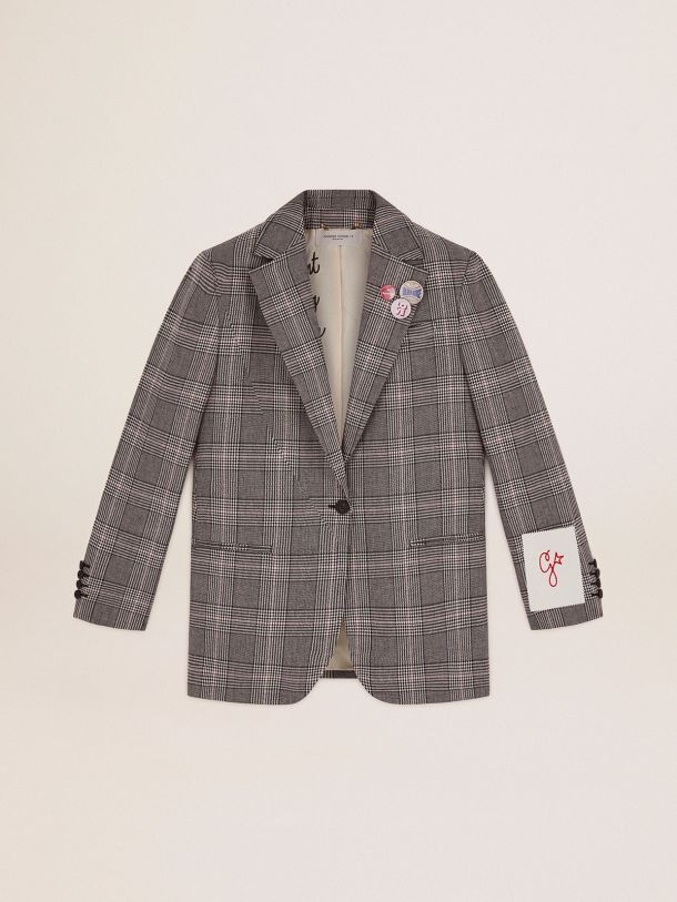 Golden Goose - Golden Collection single-breasted Tom Boy blazer in gray and white Prince of Wales check in 