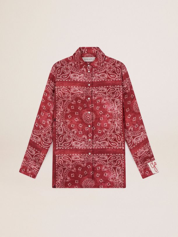 Golden Collection pajama shirt in burgundy with paisley print