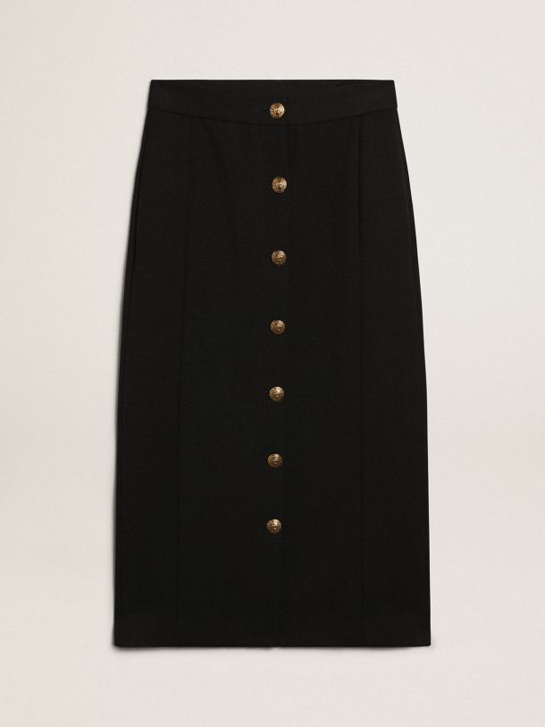 Pencil skirt in dark blue wool with gold-colored heraldic buttons