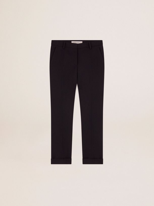 Golden Collection cigarette pants in dark blue wool