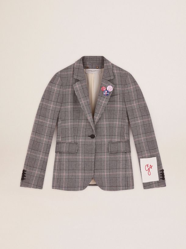 Women’s Golden Collection single-breasted blazer in gray and white Prince of Wales check