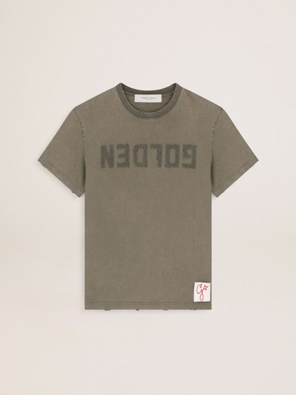 Golden Goose - Golden Collection T-shirt in olive green with a distressed treatment in 