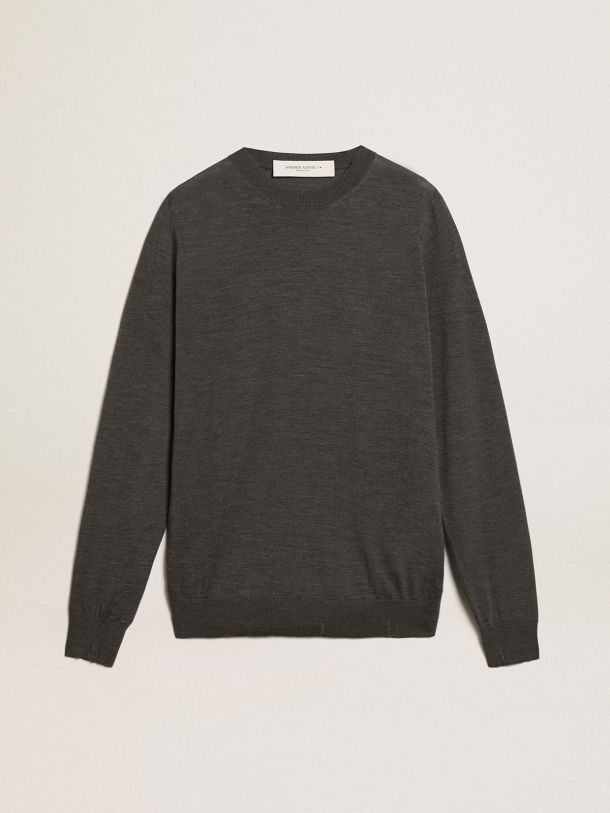Golden Collection round-neck sweater in dark gray melange wool