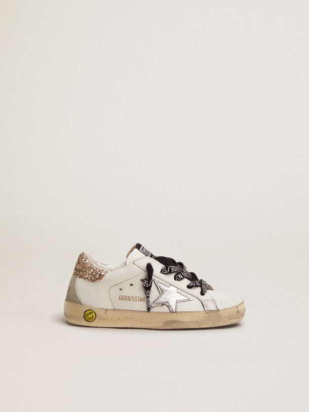 Golden Goose - Sneakers Super-Star bianche in pelle con talloncino glitter in 