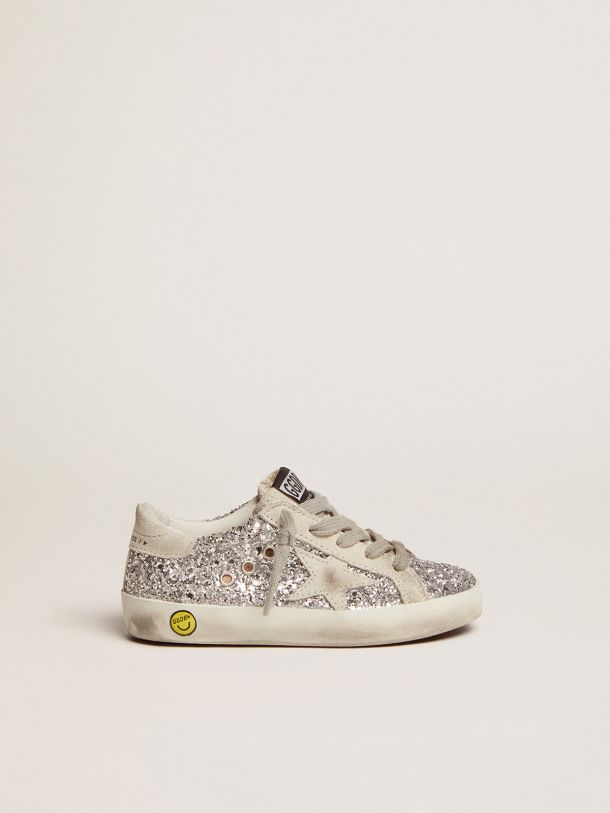 Golden Goose - Super-Star sneakers with silver glitter and suede inserts in 