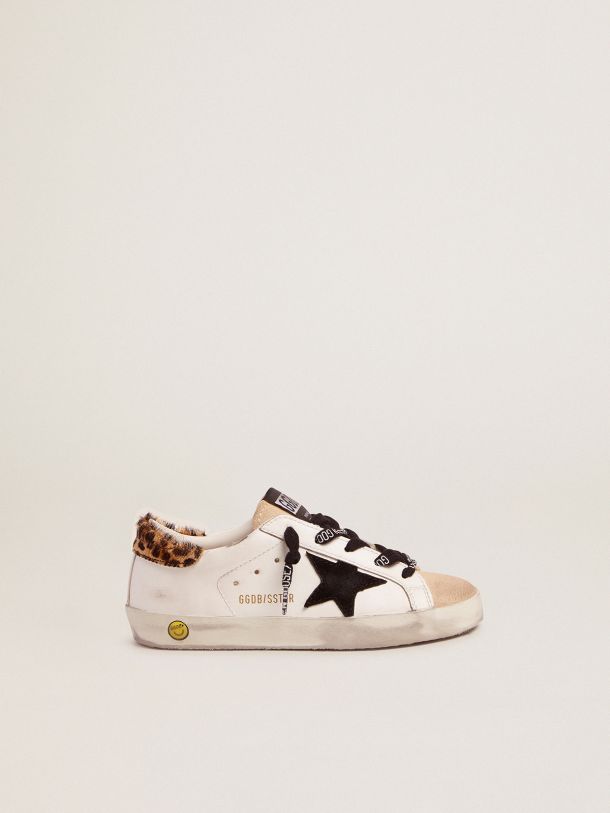 Golden Goose - Young Super-Star sneakers with leopard-print pony skin heel tab and black suede star in 